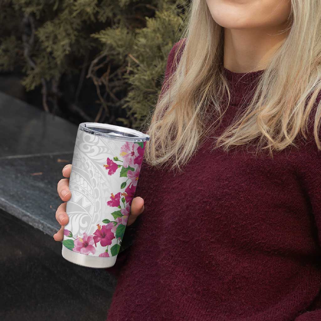 Hawaiian Hibiscus and Art Polynesian Tattoo Tumbler Cup White Color