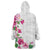 Hawaiian Hibiscus and Art Polynesian Tattoo Wearable Blanket Hoodie White Color