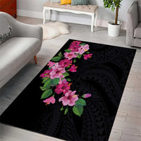 Hawaiian Hibiscus and Art Polynesian Tattoo Area Rug Black Color LT03 - Polynesian Pride