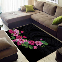 Hawaiian Hibiscus and Art Polynesian Tattoo Area Rug Black Color LT03 - Polynesian Pride