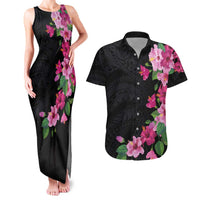 Hawaiian Hibiscus and Art Polynesian Tattoo Couples Matching Tank Maxi Dress and Hawaiian Shirt Black Color LT03 Black - Polynesian Pride
