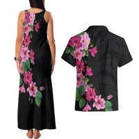 Hawaiian Hibiscus and Art Polynesian Tattoo Couples Matching Tank Maxi Dress and Hawaiian Shirt Black Color LT03 - Polynesian Pride