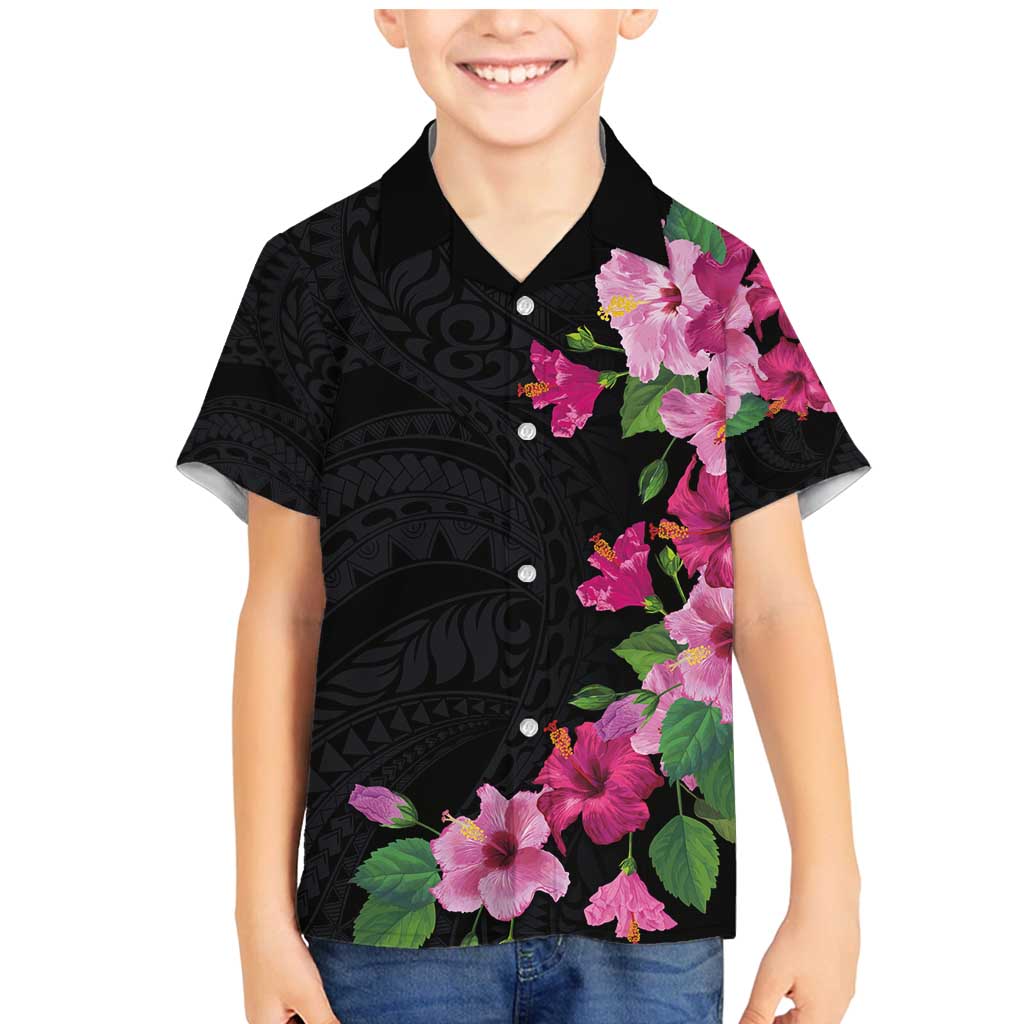 Hawaiian Hibiscus and Art Polynesian Tattoo Family Matching Mermaid Dress and Hawaiian Shirt Black Color LT03 Son's Shirt Black - Polynesian Pride