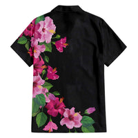 Hawaiian Hibiscus and Art Polynesian Tattoo Family Matching Off The Shoulder Long Sleeve Dress and Hawaiian Shirt Black Color LT03 - Polynesian Pride