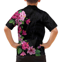 Hawaiian Hibiscus and Art Polynesian Tattoo Family Matching Off Shoulder Maxi Dress and Hawaiian Shirt Black Color LT03 - Polynesian Pride