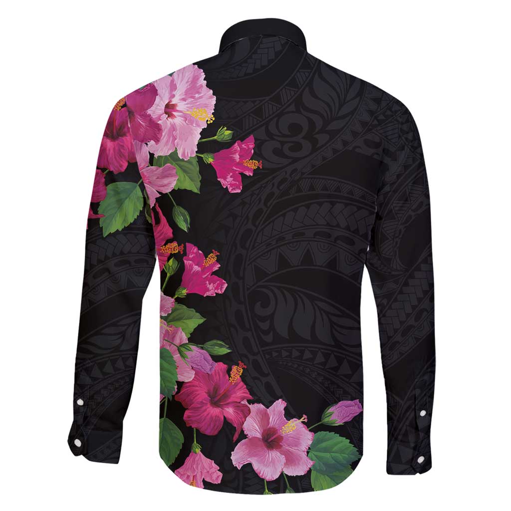 Hawaiian Hibiscus and Art Polynesian Tattoo Family Matching Off Shoulder Maxi Dress and Hawaiian Shirt Black Color LT03 - Polynesian Pride