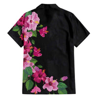 Hawaiian Hibiscus and Art Polynesian Tattoo Family Matching Puletasi and Hawaiian Shirt Black Color