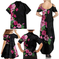 Hawaiian Hibiscus and Art Polynesian Tattoo Family Matching Summer Maxi Dress and Hawaiian Shirt Black Color LT03 - Polynesian Pride