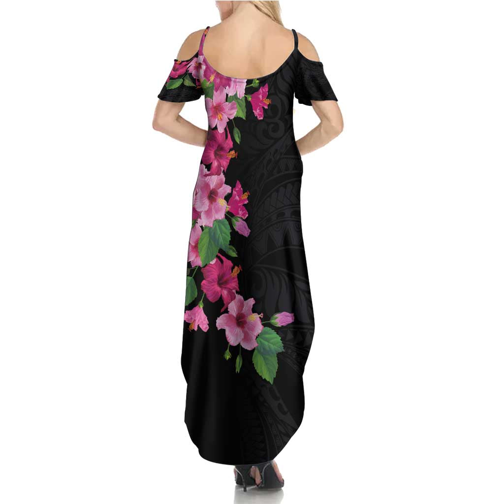 Hawaiian Hibiscus and Art Polynesian Tattoo Family Matching Summer Maxi Dress and Hawaiian Shirt Black Color LT03 - Polynesian Pride