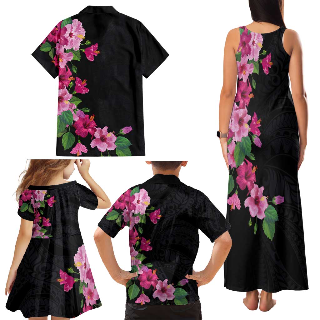 Hawaiian Hibiscus and Art Polynesian Tattoo Family Matching Tank Maxi Dress and Hawaiian Shirt Black Color LT03 - Polynesian Pride