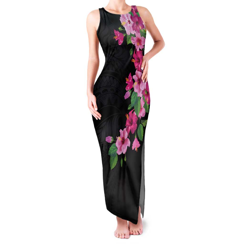 Hawaiian Hibiscus and Art Polynesian Tattoo Family Matching Tank Maxi Dress and Hawaiian Shirt Black Color LT03 Mom's Dress Black - Polynesian Pride