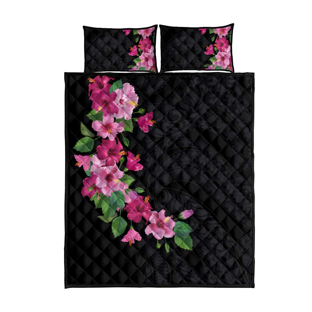 Hawaiian Hibiscus and Art Polynesian Tattoo Quilt Bed Set Black Color LT03 - Polynesian Pride