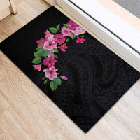 Hawaiian Hibiscus and Art Polynesian Tattoo Rubber Doormat Black Color