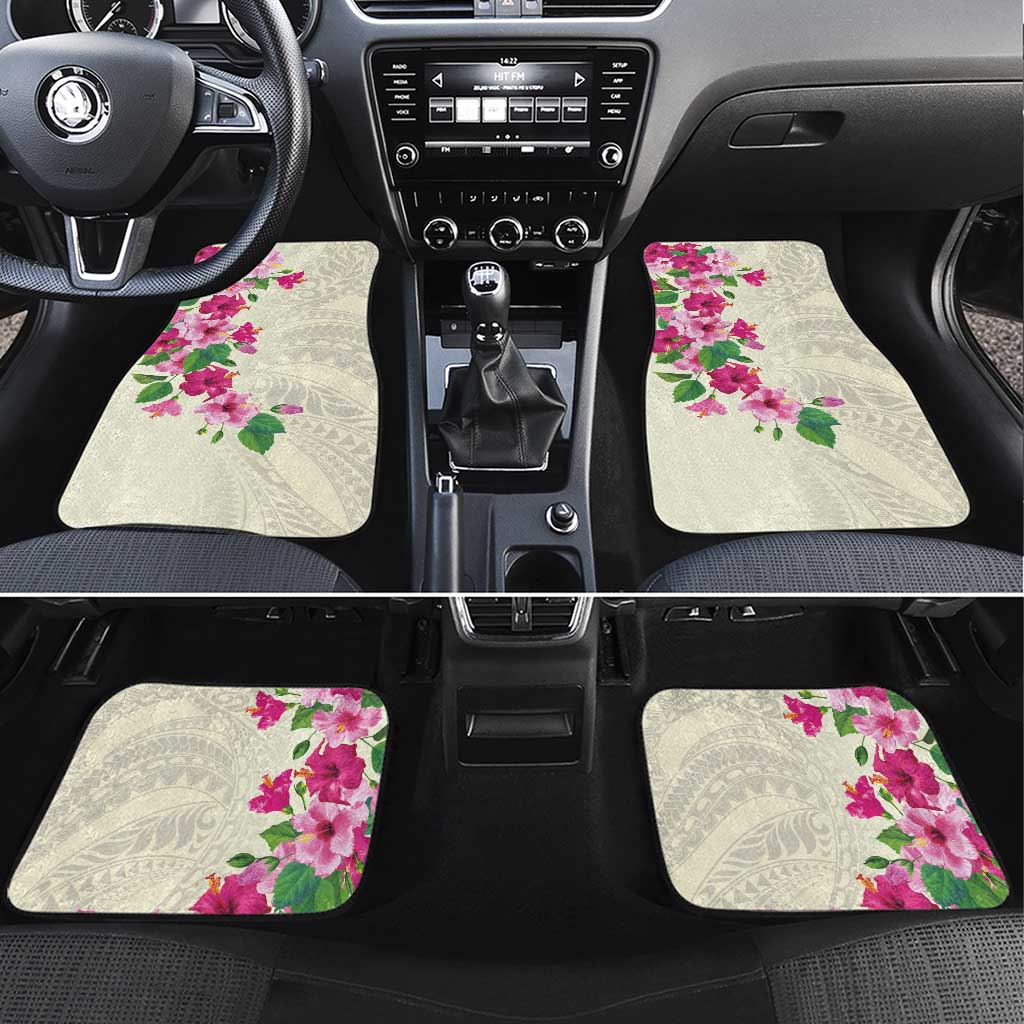 Hawaiian Hibiscus and Art Polynesian Tattoo Car Mats Beige Color LT03 Set 4pcs Beige - Polynesian Pride
