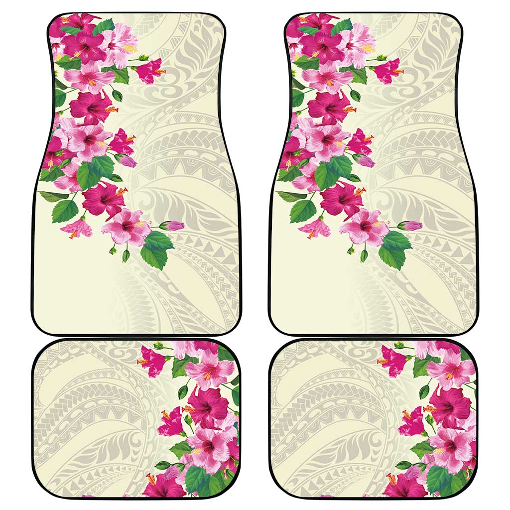 Hawaiian Hibiscus and Art Polynesian Tattoo Car Mats Beige Color LT03 - Polynesian Pride