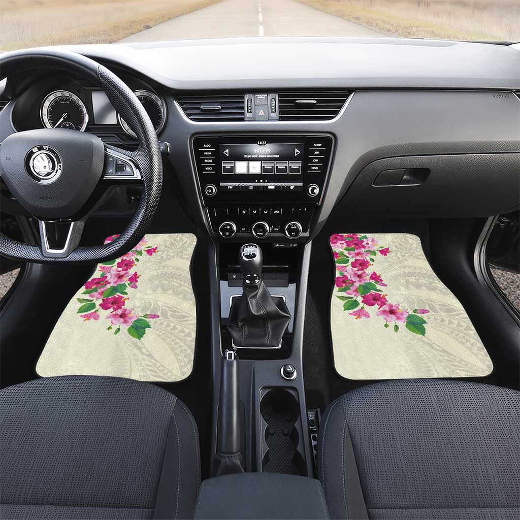 Hawaiian Hibiscus and Art Polynesian Tattoo Car Mats Beige Color LT03 Set 2pcs - Front Beige - Polynesian Pride