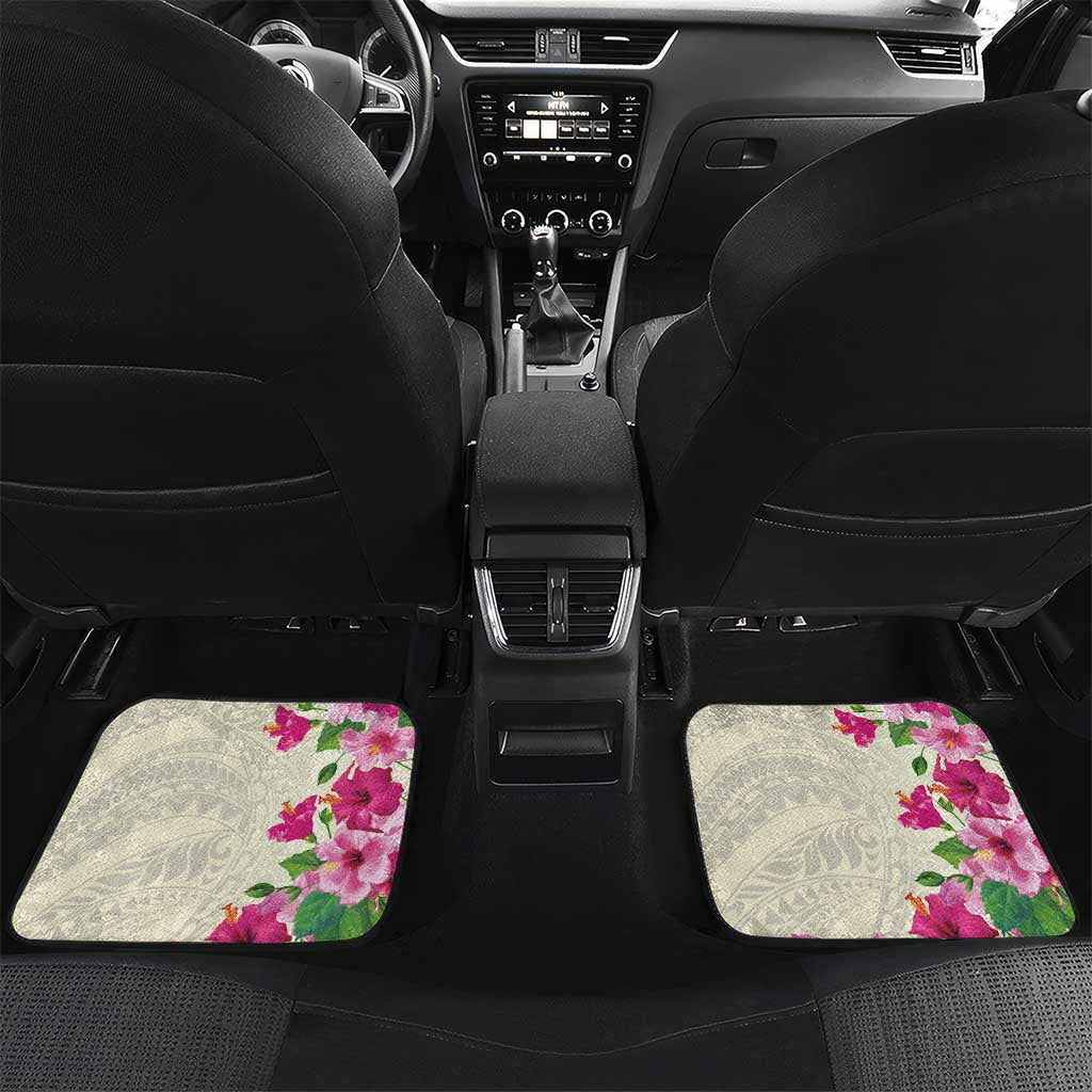 Hawaiian Hibiscus and Art Polynesian Tattoo Car Mats Beige Color LT03 Set 2pcs - Back Beige - Polynesian Pride