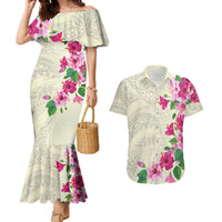 Hawaiian Hibiscus and Art Polynesian Tattoo Couples Matching Mermaid Dress and Hawaiian Shirt Beige Color LT03 Beige - Polynesian Pride