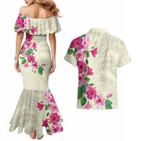 Hawaiian Hibiscus and Art Polynesian Tattoo Couples Matching Mermaid Dress and Hawaiian Shirt Beige Color LT03 - Polynesian Pride