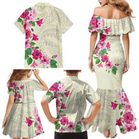 Hawaiian Hibiscus and Art Polynesian Tattoo Family Matching Mermaid Dress and Hawaiian Shirt Beige Color LT03 - Polynesian Pride