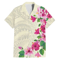 Hawaiian Hibiscus and Art Polynesian Tattoo Family Matching Mermaid Dress and Hawaiian Shirt Beige Color LT03 Dad's Shirt - Short Sleeve Beige - Polynesian Pride