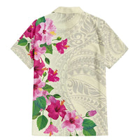 Hawaiian Hibiscus and Art Polynesian Tattoo Family Matching Mermaid Dress and Hawaiian Shirt Beige Color LT03 - Polynesian Pride