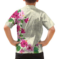 Hawaiian Hibiscus and Art Polynesian Tattoo Family Matching Off The Shoulder Long Sleeve Dress and Hawaiian Shirt Beige Color LT03 - Polynesian Pride