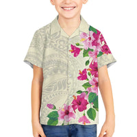 Hawaiian Hibiscus and Art Polynesian Tattoo Family Matching Off The Shoulder Long Sleeve Dress and Hawaiian Shirt Beige Color LT03 Son's Shirt Beige - Polynesian Pride