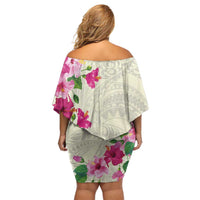 Hawaiian Hibiscus and Art Polynesian Tattoo Family Matching Off Shoulder Short Dress and Hawaiian Shirt Beige Color LT03 - Polynesian Pride