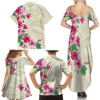 Hawaiian Hibiscus and Art Polynesian Tattoo Family Matching Summer Maxi Dress and Hawaiian Shirt Beige Color LT03 - Polynesian Pride