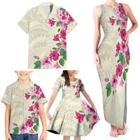 Hawaiian Hibiscus and Art Polynesian Tattoo Family Matching Tank Maxi Dress and Hawaiian Shirt Beige Color LT03 - Polynesian Pride