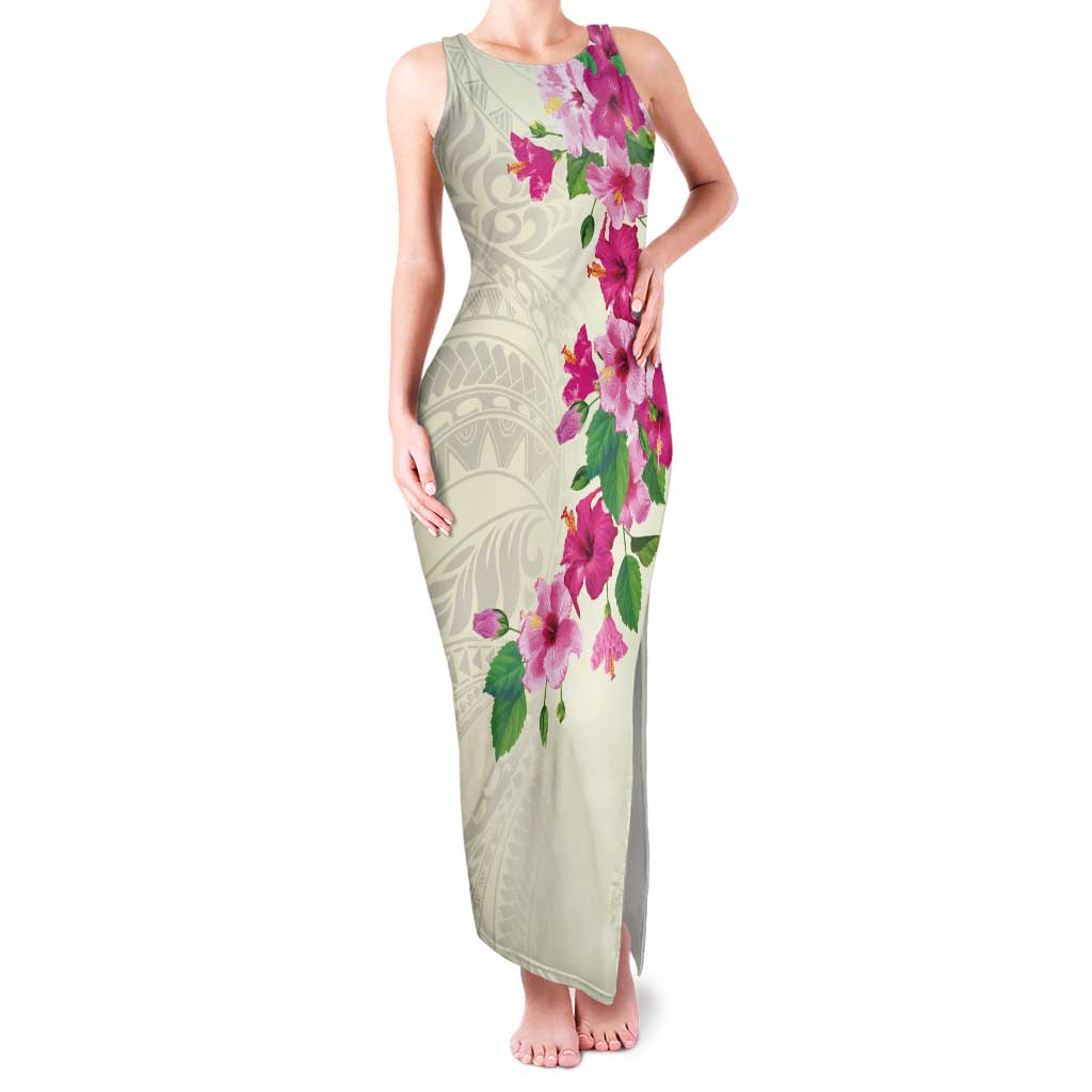 Hawaiian Hibiscus and Art Polynesian Tattoo Family Matching Tank Maxi Dress and Hawaiian Shirt Beige Color LT03 Mom's Dress Beige - Polynesian Pride