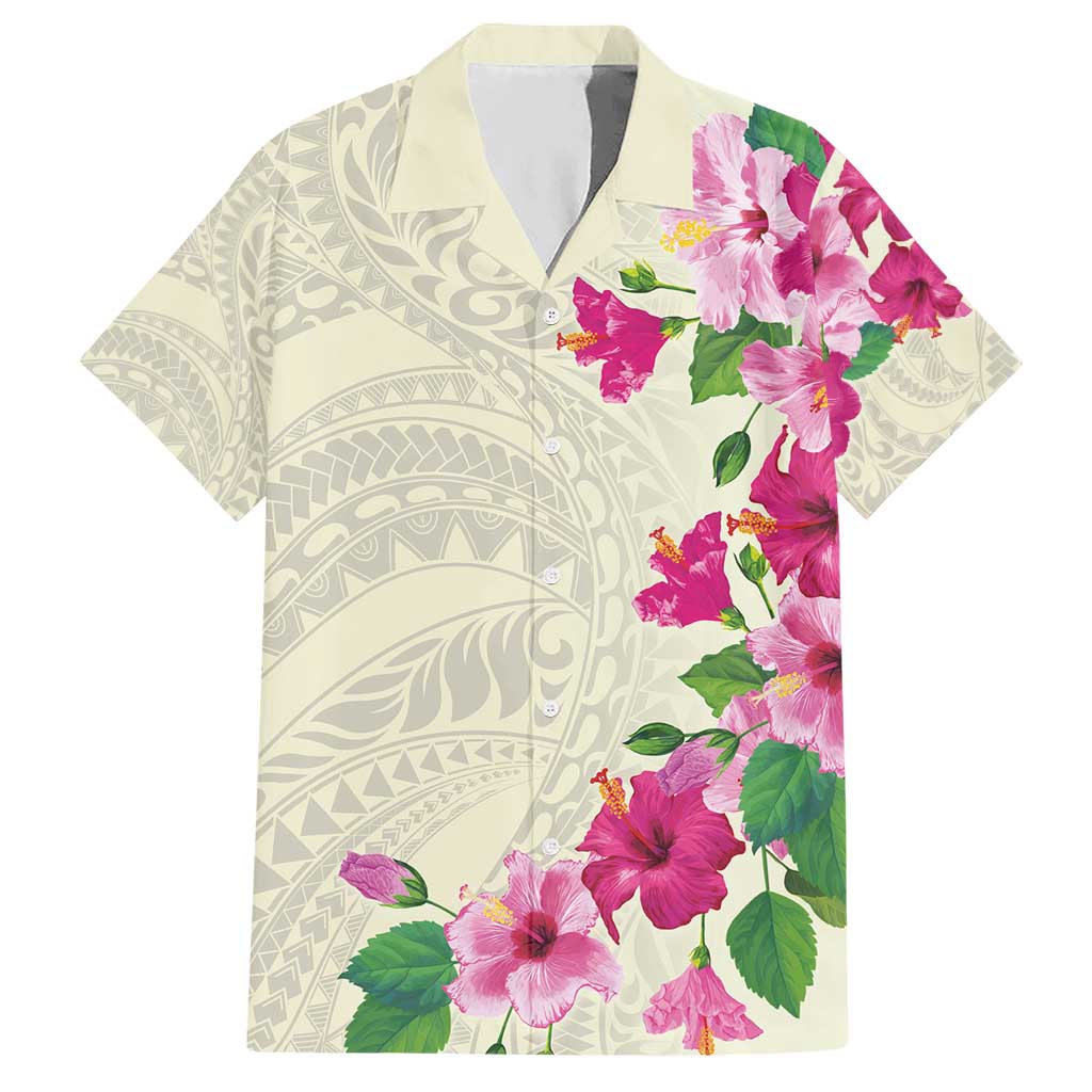 Hawaiian Hibiscus and Art Polynesian Tattoo Hawaiian Shirt Beige Color