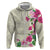 Hawaiian Hibiscus and Art Polynesian Tattoo Hoodie Beige Color