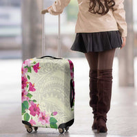 Hawaiian Hibiscus and Art Polynesian Tattoo Luggage Cover Beige Color