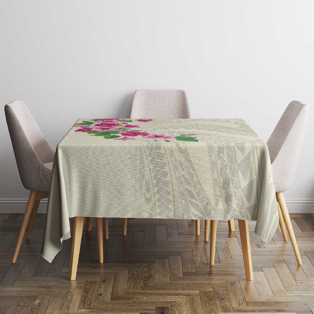 Hawaiian Hibiscus and Art Polynesian Tattoo Tablecloth Beige Color