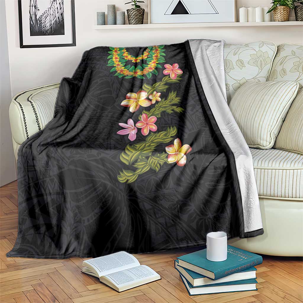 Hawaiian Lei Plumeria and Tropical Leaves Blanket Watercolor Style
