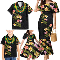 Hawaiian Lei Plumeria and Tropical Leaves Family Matching Mermaid Dress and Hawaiian Shirt Watercolor Style LT03 - Polynesian Pride