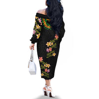 Hawaiian Lei Plumeria and Tropical Leaves Family Matching Off The Shoulder Long Sleeve Dress and Hawaiian Shirt Watercolor Style LT03 - Polynesian Pride