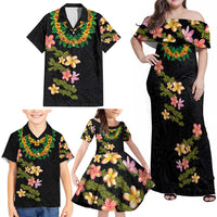 Hawaiian Lei Plumeria and Tropical Leaves Family Matching Off Shoulder Maxi Dress and Hawaiian Shirt Watercolor Style LT03 - Polynesian Pride