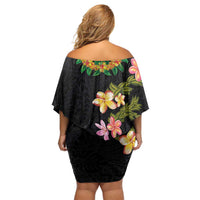 Hawaiian Lei Plumeria and Tropical Leaves Family Matching Off Shoulder Short Dress and Hawaiian Shirt Watercolor Style LT03 - Polynesian Pride