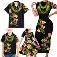 Hawaiian Lei Plumeria and Tropical Leaves Family Matching Short Sleeve Bodycon Dress and Hawaiian Shirt Watercolor Style LT03 - Polynesian Pride