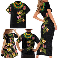 Hawaiian Lei Plumeria and Tropical Leaves Family Matching Short Sleeve Bodycon Dress and Hawaiian Shirt Watercolor Style LT03 - Polynesian Pride