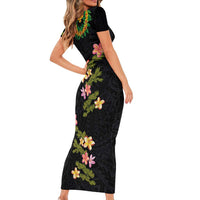 Hawaiian Lei Plumeria and Tropical Leaves Family Matching Short Sleeve Bodycon Dress and Hawaiian Shirt Watercolor Style LT03 - Polynesian Pride