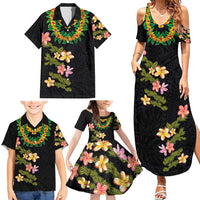 Hawaiian Lei Plumeria and Tropical Leaves Family Matching Summer Maxi Dress and Hawaiian Shirt Watercolor Style LT03 - Polynesian Pride