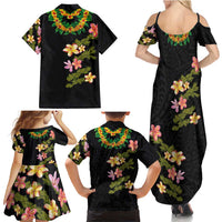 Hawaiian Lei Plumeria and Tropical Leaves Family Matching Summer Maxi Dress and Hawaiian Shirt Watercolor Style LT03 - Polynesian Pride