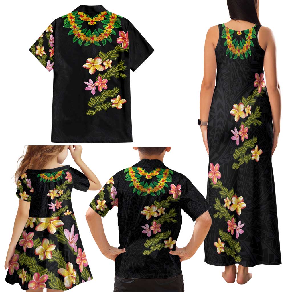 Hawaiian Lei Plumeria and Tropical Leaves Family Matching Tank Maxi Dress and Hawaiian Shirt Watercolor Style LT03 - Polynesian Pride