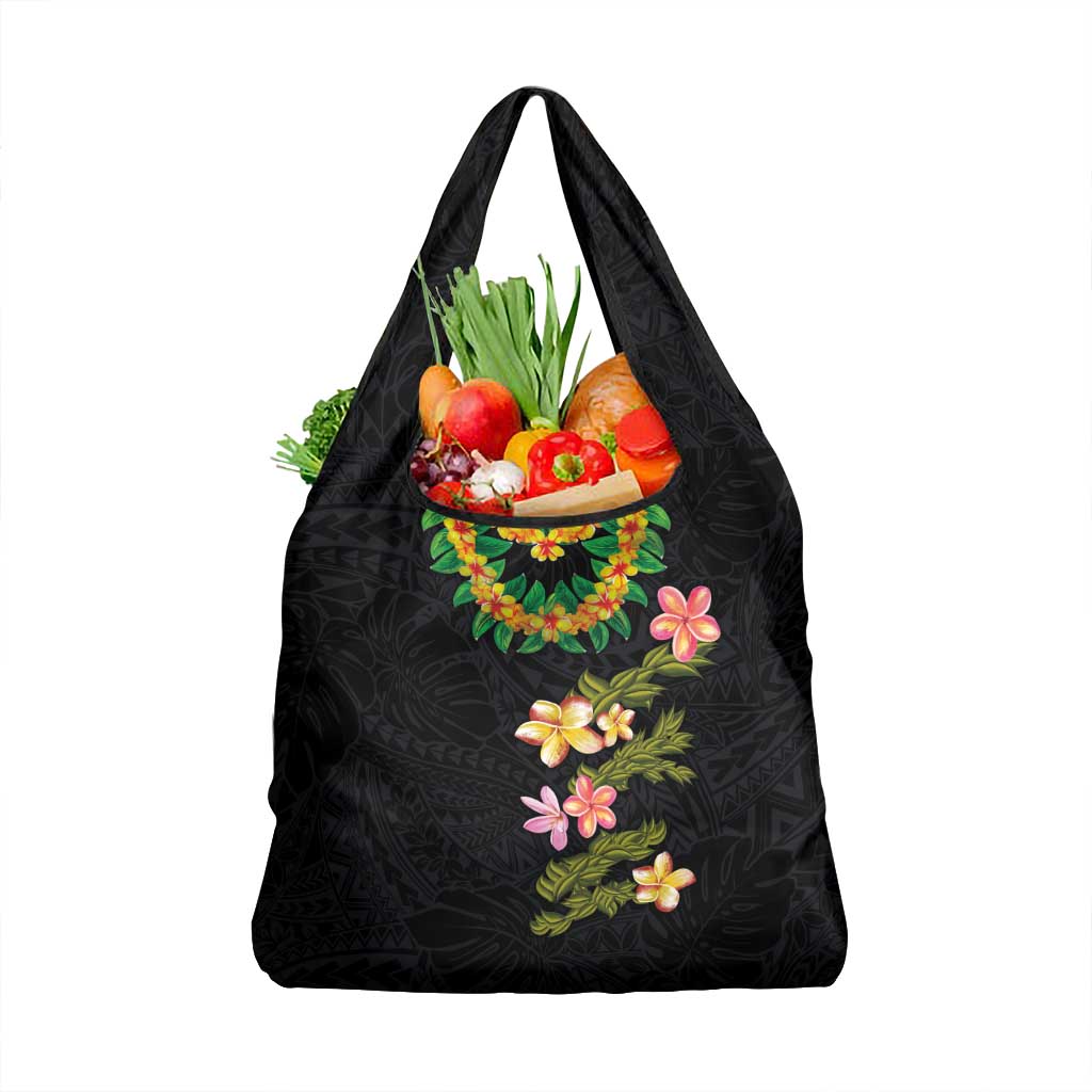 Hawaiian Lei Plumeria and Tropical Leaves Grocery Bag Watercolor Style