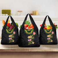 Hawaiian Lei Plumeria and Tropical Leaves Grocery Bag Watercolor Style