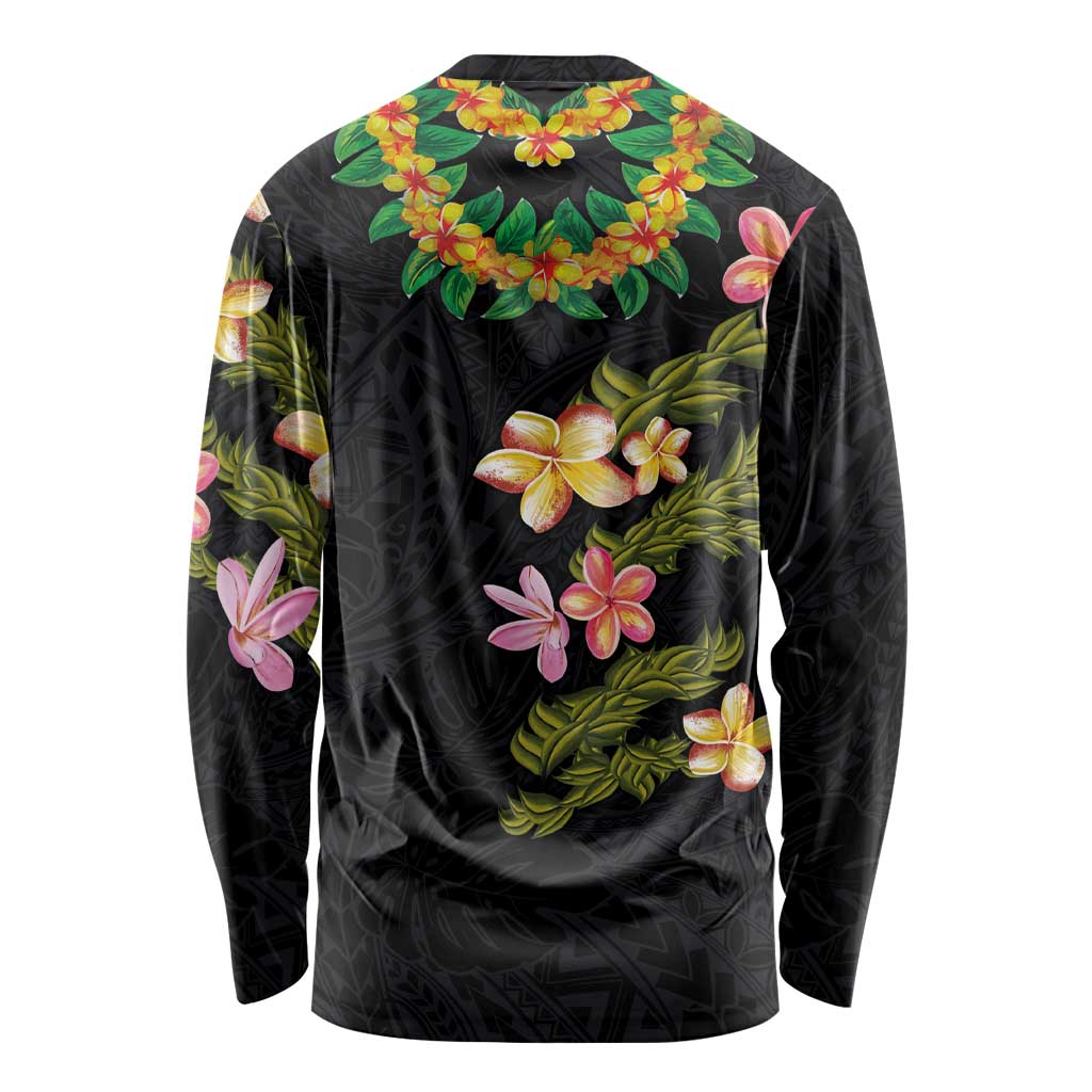 Hawaiian Lei Plumeria and Tropical Leaves Long Sleeve Shirt Watercolor Style LT03 - Polynesian Pride